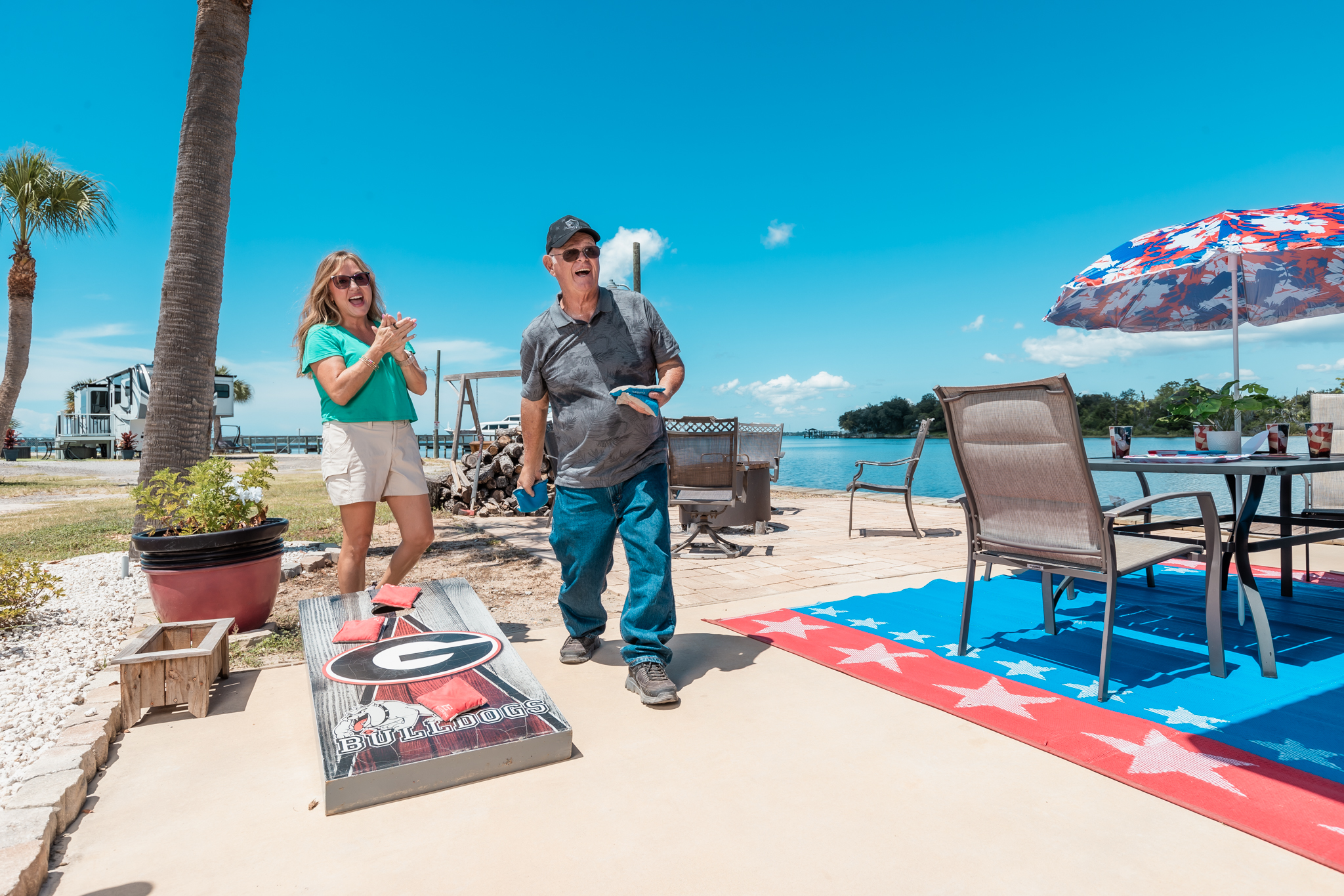 playing cornhole